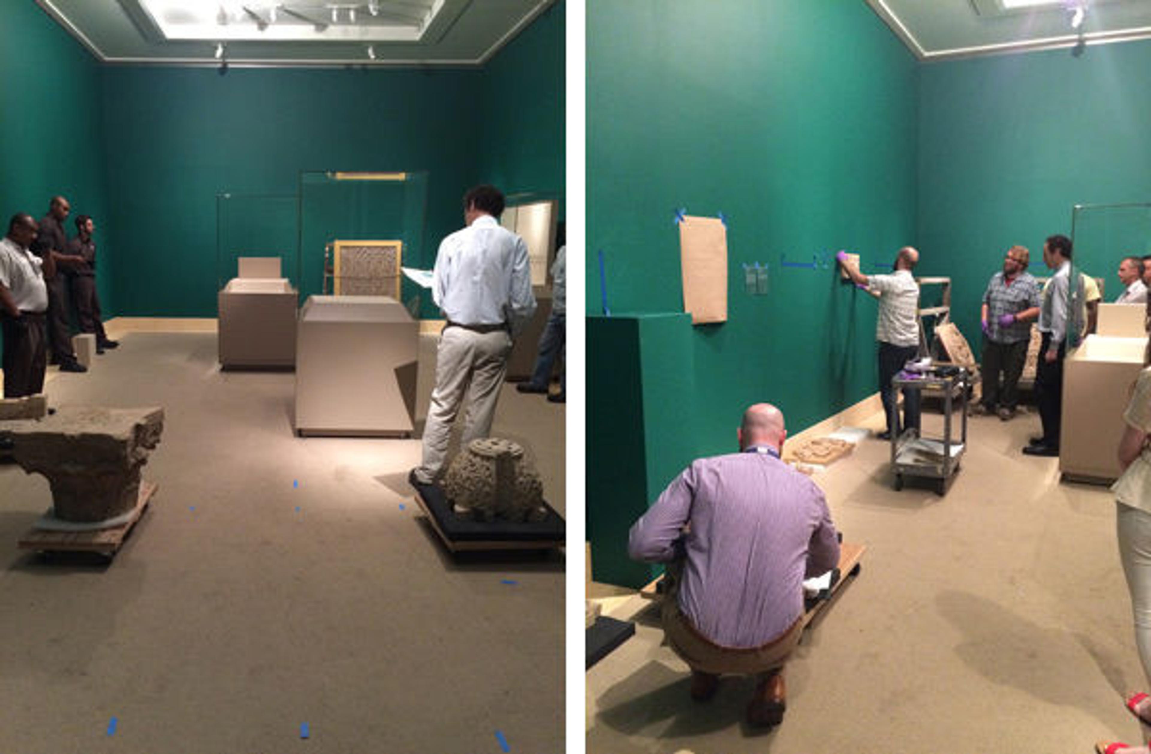 Staff from across the Museum work together on the exhibition's installation in gallery 458. All photos courtesy of the author