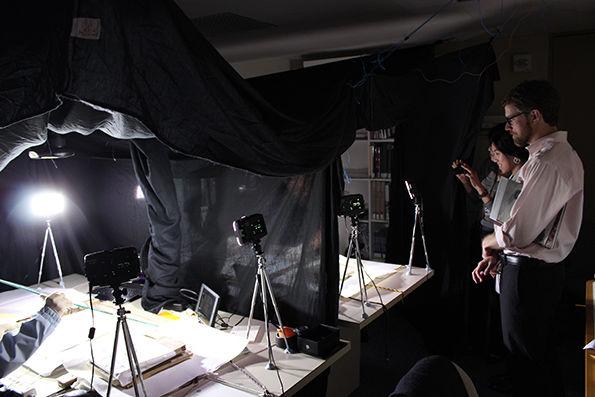 Ritsumeikan scanning at Watson Library with Dan Lipcan