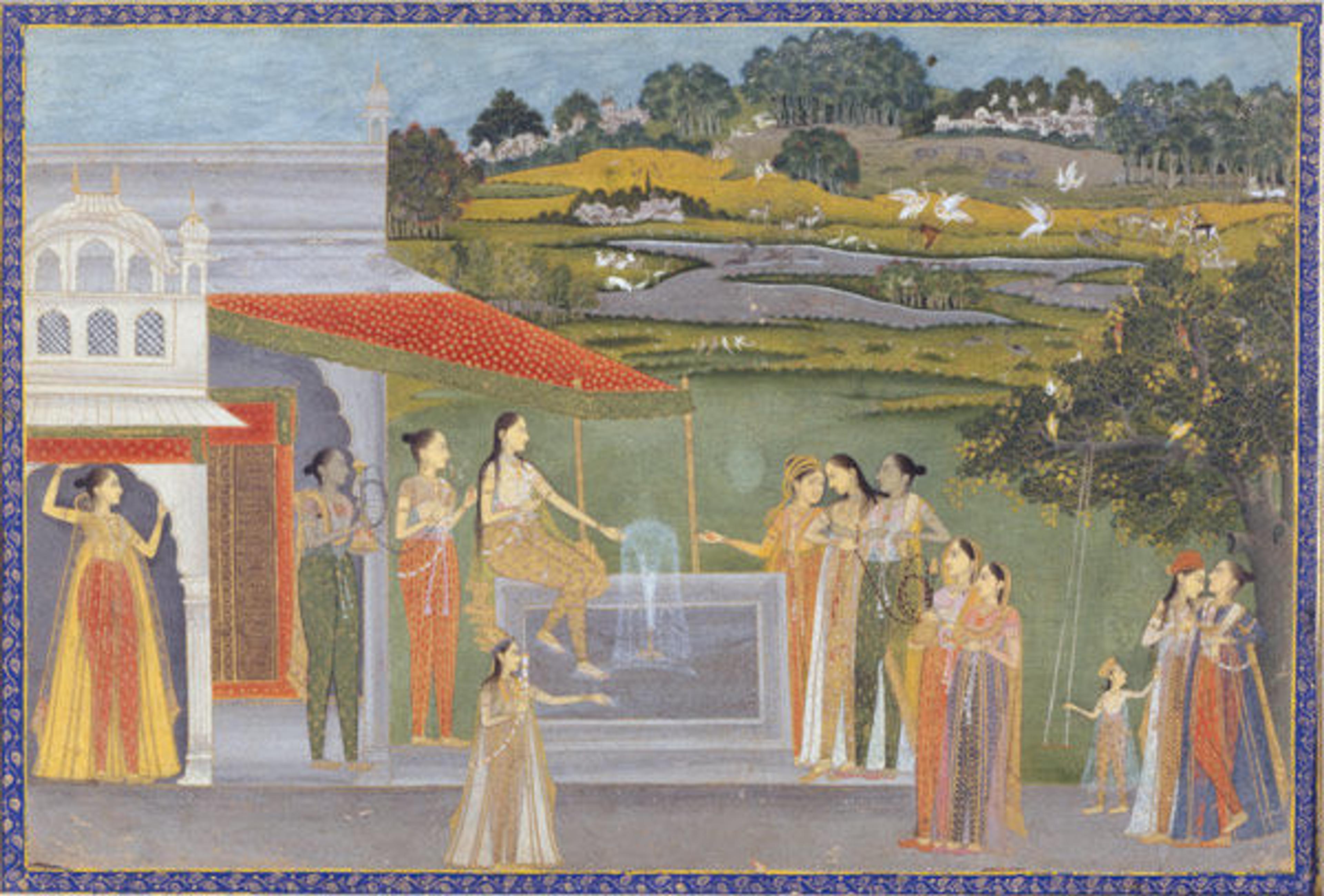 Princesses Gather at a Fountain, 1770. Farrukhabad, India. Islamic. Opaque watercolor and gold on paper; 9 x 13 5/8 in. (22.9 x 34.6 cm). The Metropolitan Museum of Art, New York, Cynthia Hazen Polsky and Leon B. Polsky Fund, 2001 (2001.421)