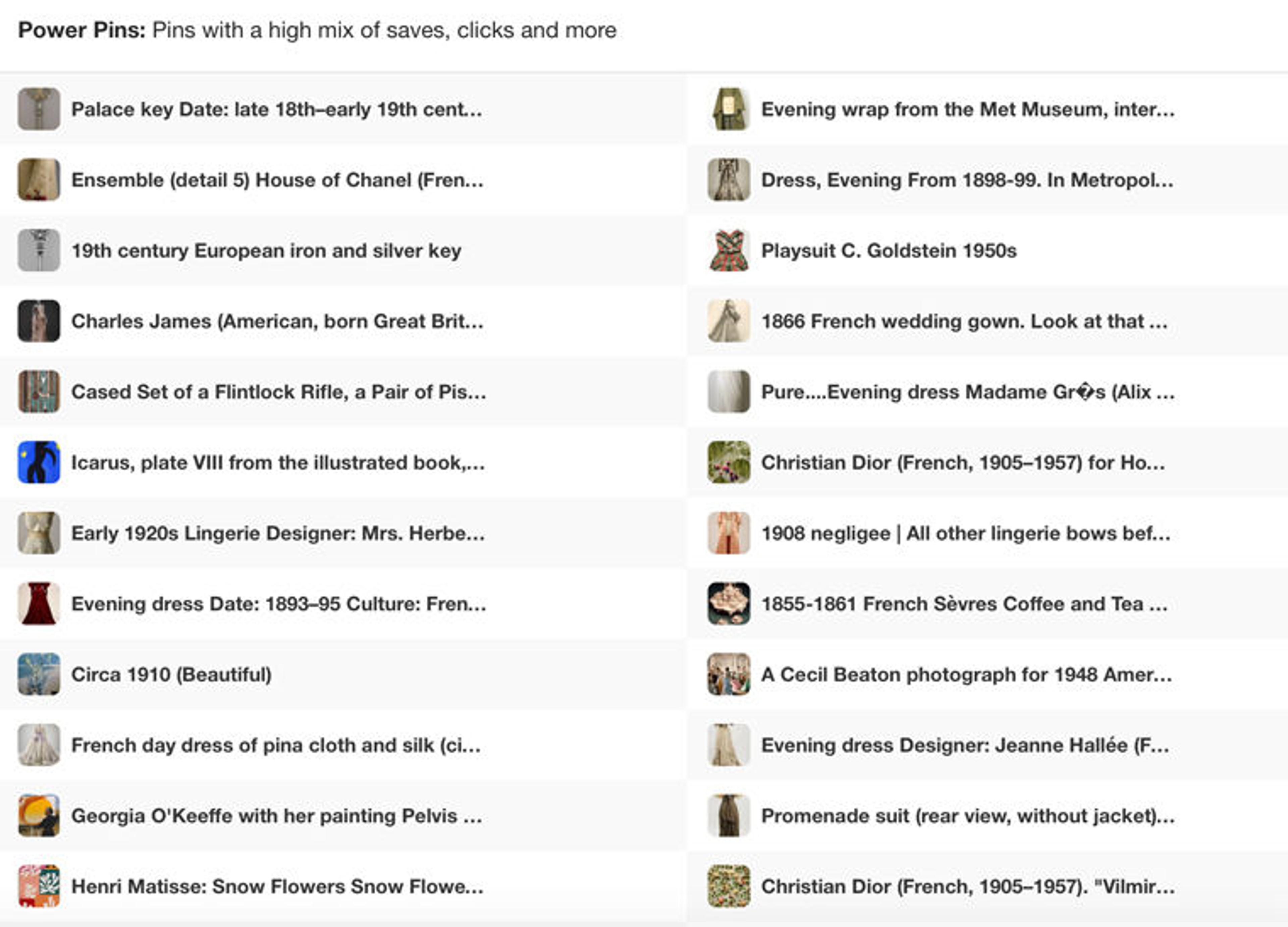 A list of Pinterest power pins