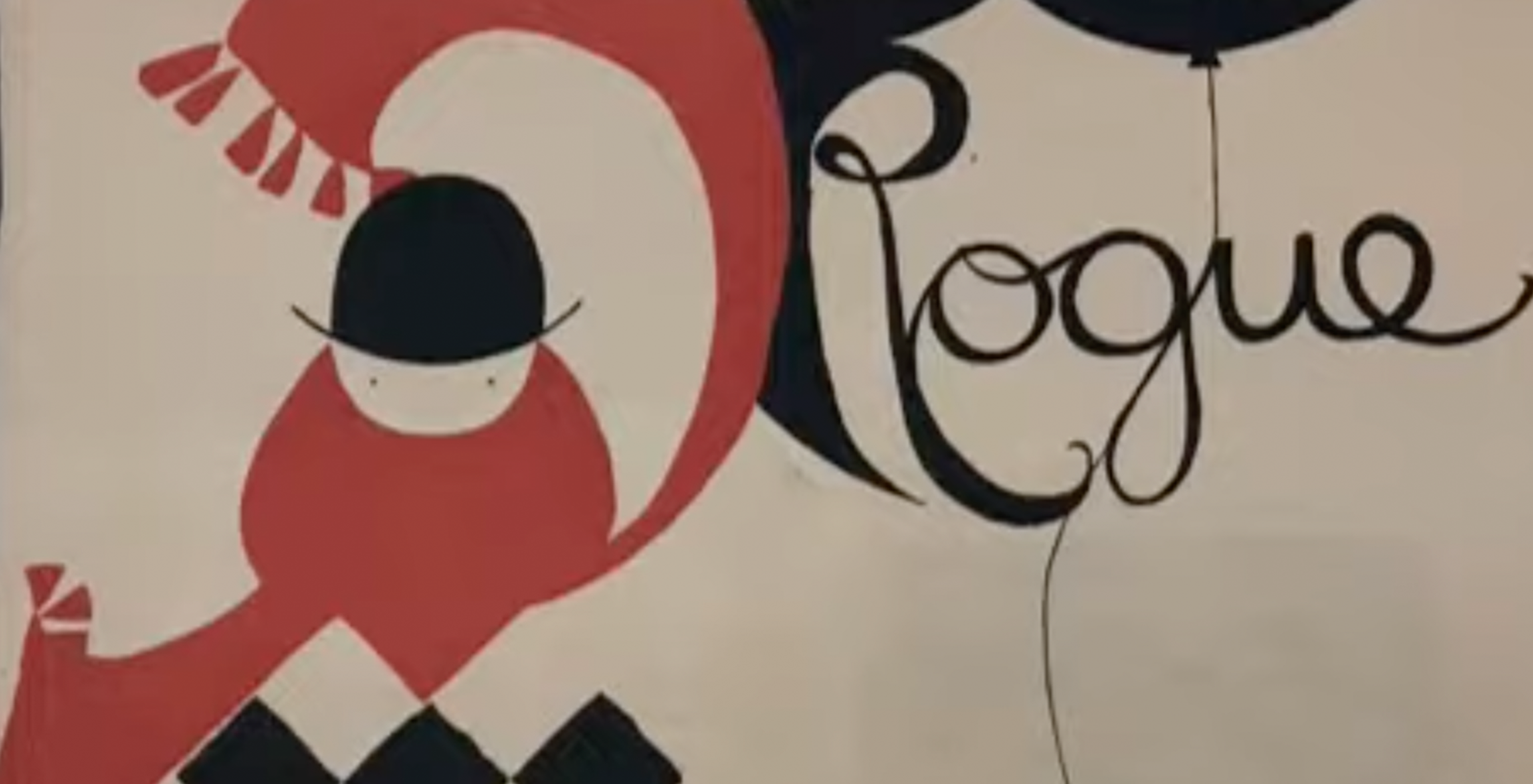 Rogue magazine cover with a drawn woman in a red scarf with a black and white checkerboard skirt.