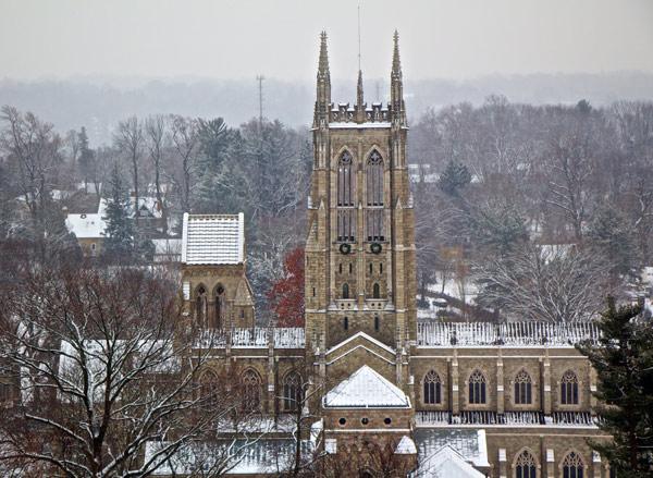 Bryn Athyn Cathedral was dedicated in 1919. Its Gothic Revival style was accomplished through the use of many medieval building techniques. Photograph courtesy of Glencairn Museum