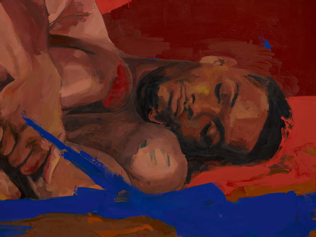 Resting man on red earth