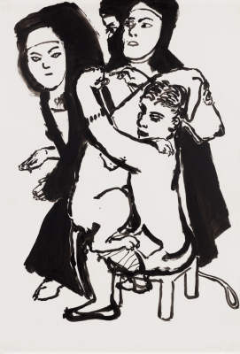 Girl and Dog with Nuns