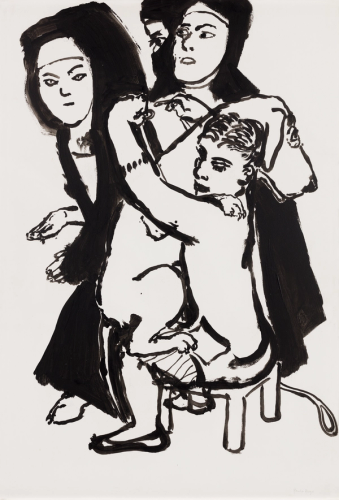 Girl and Dog with Nuns