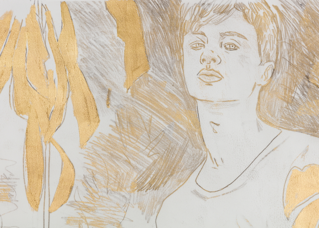 Conceptual Artist #5 [version 1] (A budding gilder, his dying houseplants get the Midas touch)