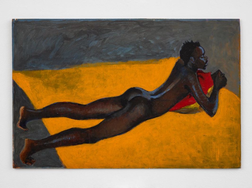 Male nude on yellow blanket