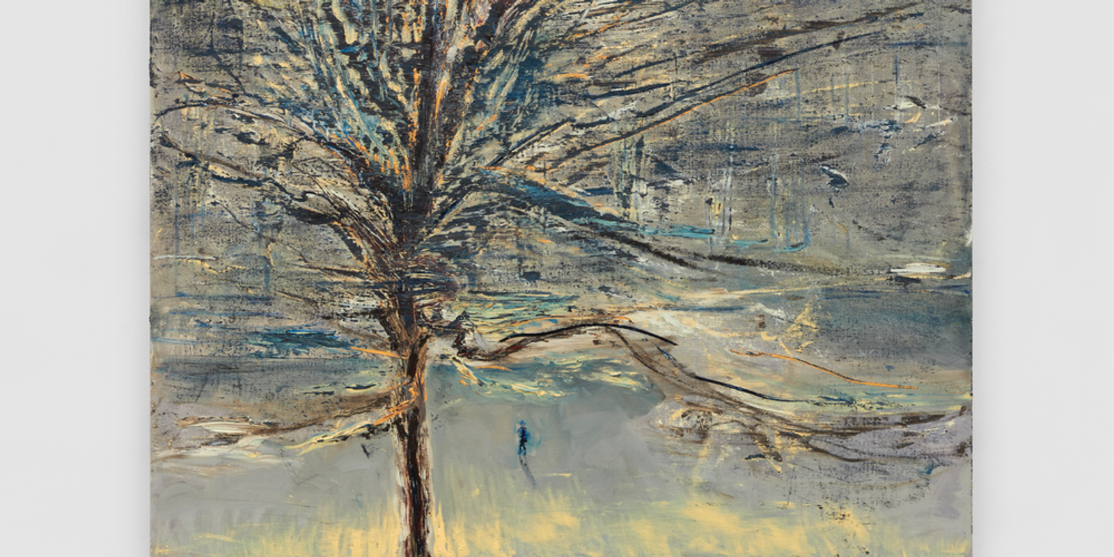 Figure Approaching the British Museum, Seen Through Plane Tree Branches