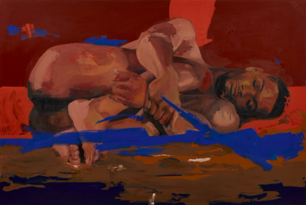 Resting man on red earth