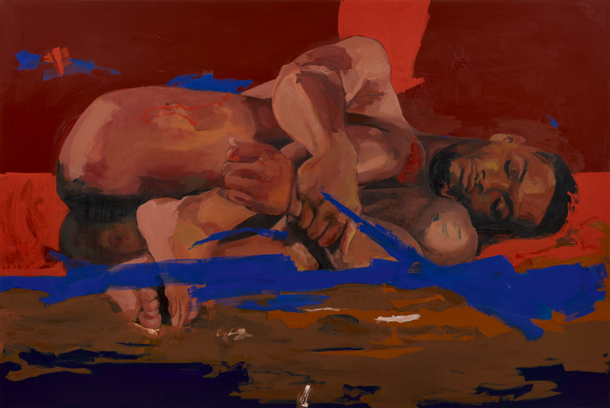 Resting man on red earth