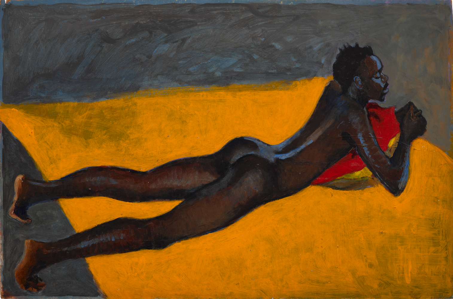 Male nude on yellow blanket