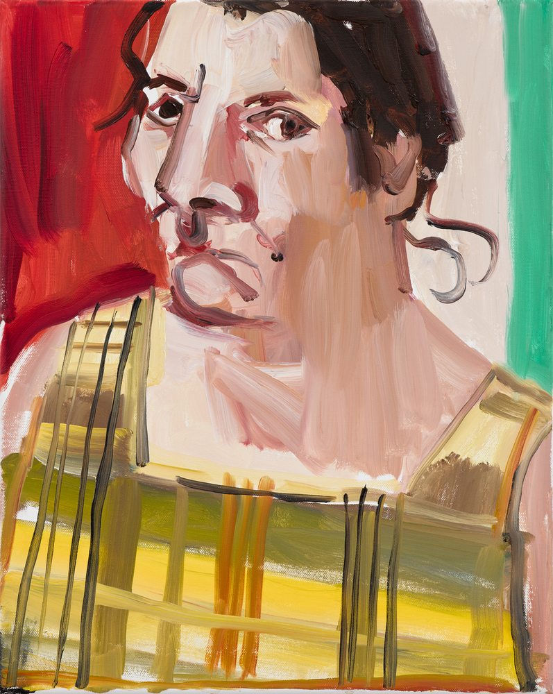Self-Portrait in a yellow checked sundress