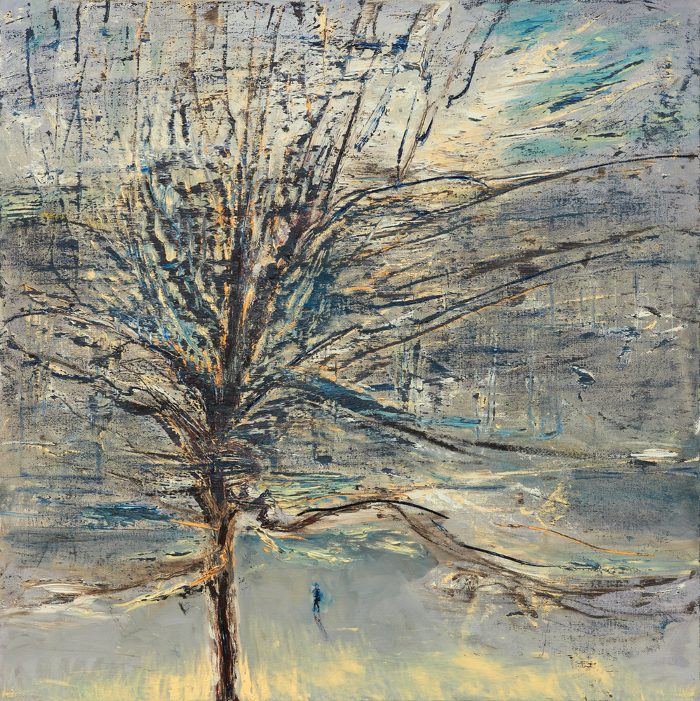 Figure Approaching the British Museum, Seen Through Plane Tree Branches