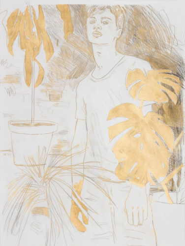 Conceptual Artist #5 [version 1] (A budding gilder, his dying houseplants get the Midas touch)