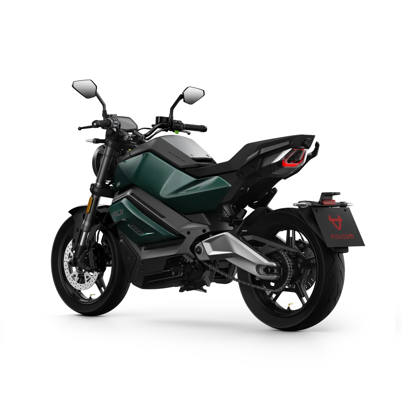 NIU RQi Sport en verde, vista tres cuartos trasera