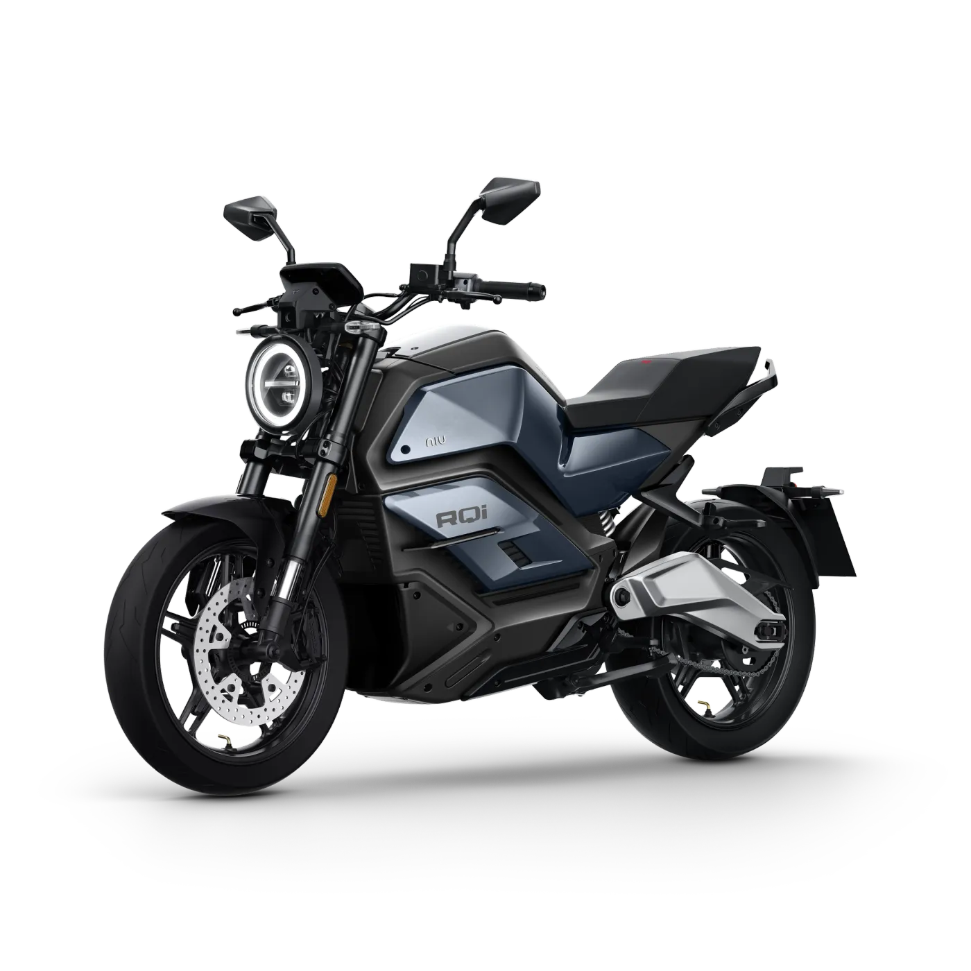NIU RQi Sport en azul, vista tres cuartos delantera