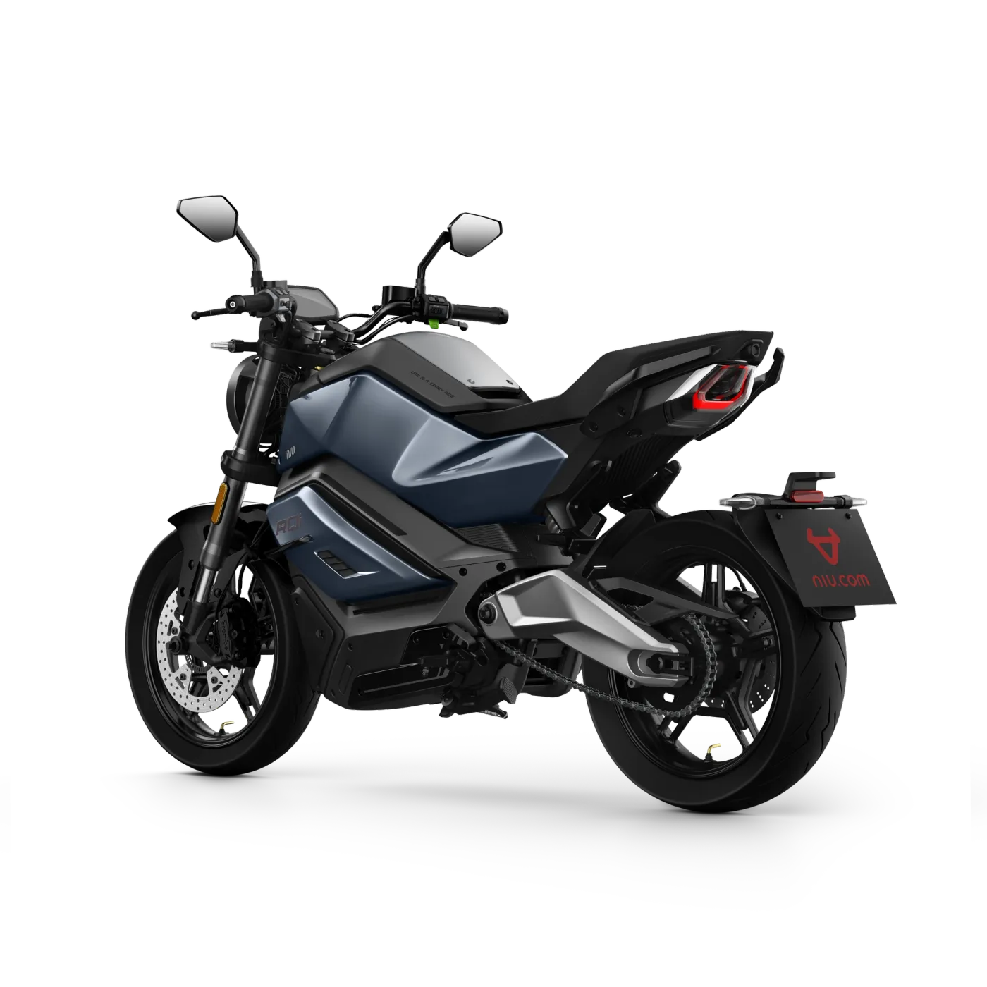 NIU RQi Sport en azul, vista tres cuartos trasera