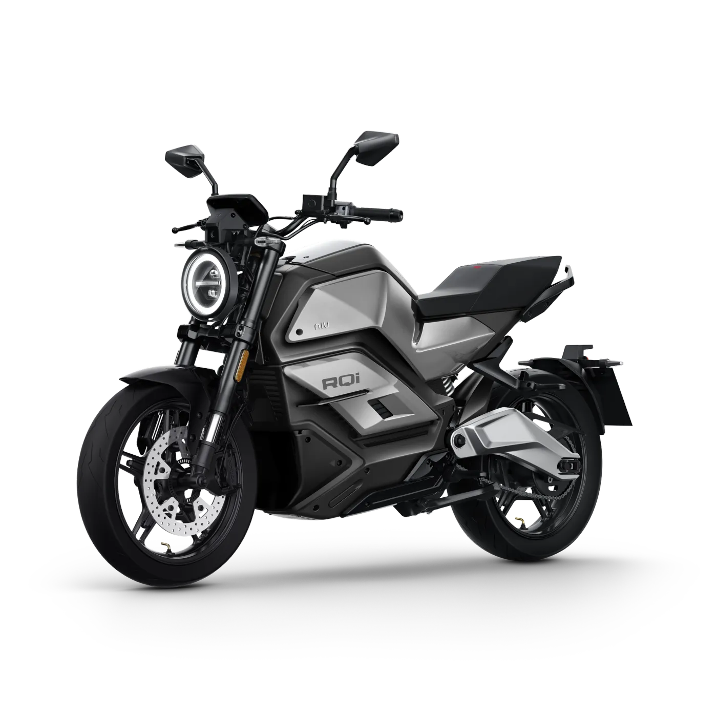 NIU RQi Sport en plata, vista tres cuartos delantera