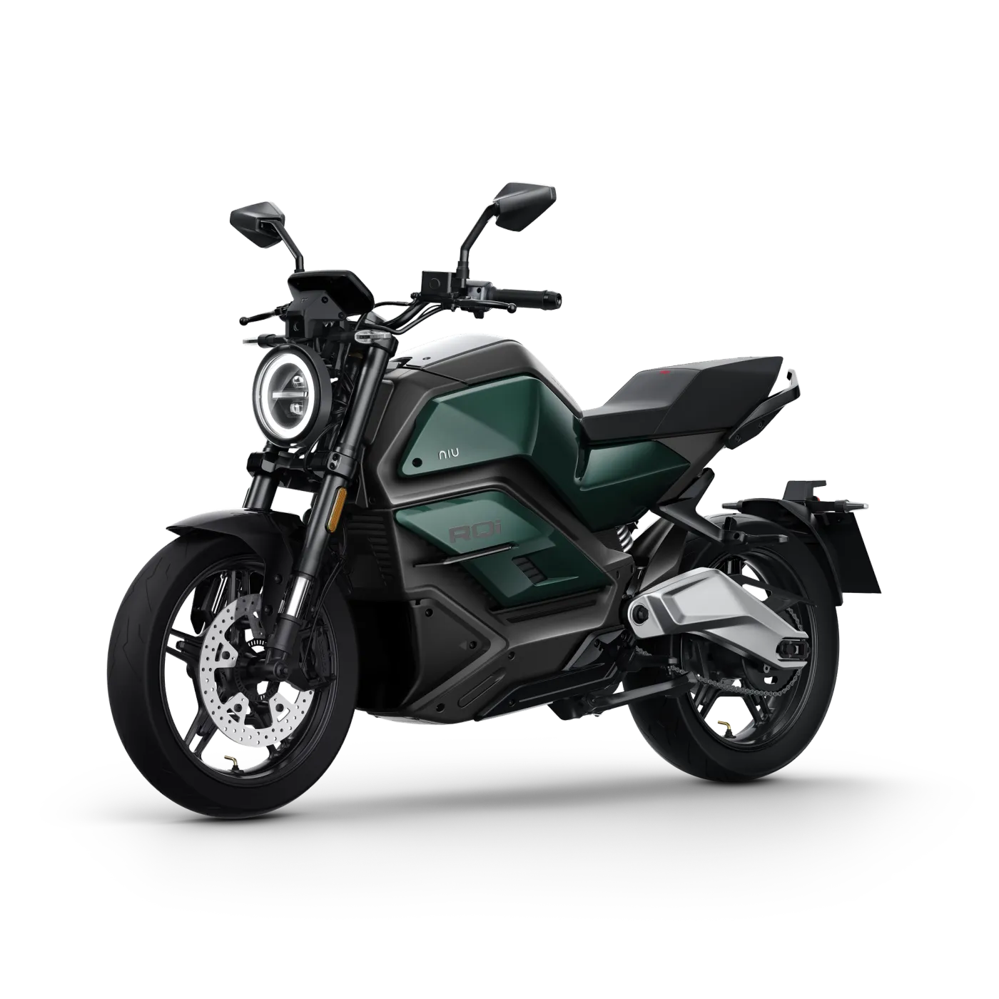 NIU RQi Sport en verde, vista tres cuartos delantera