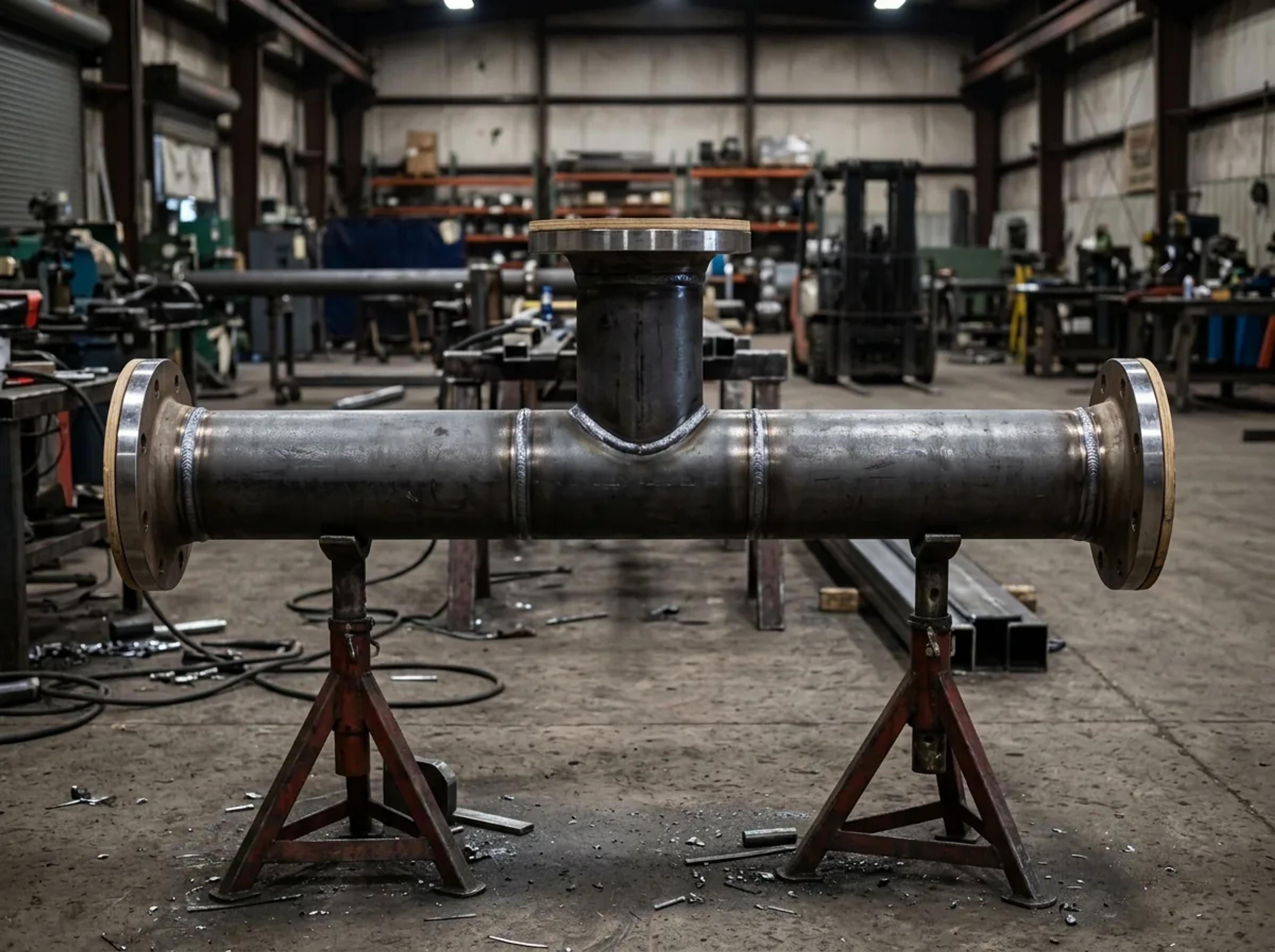 A fabricated pipe spool with flanges and elbows