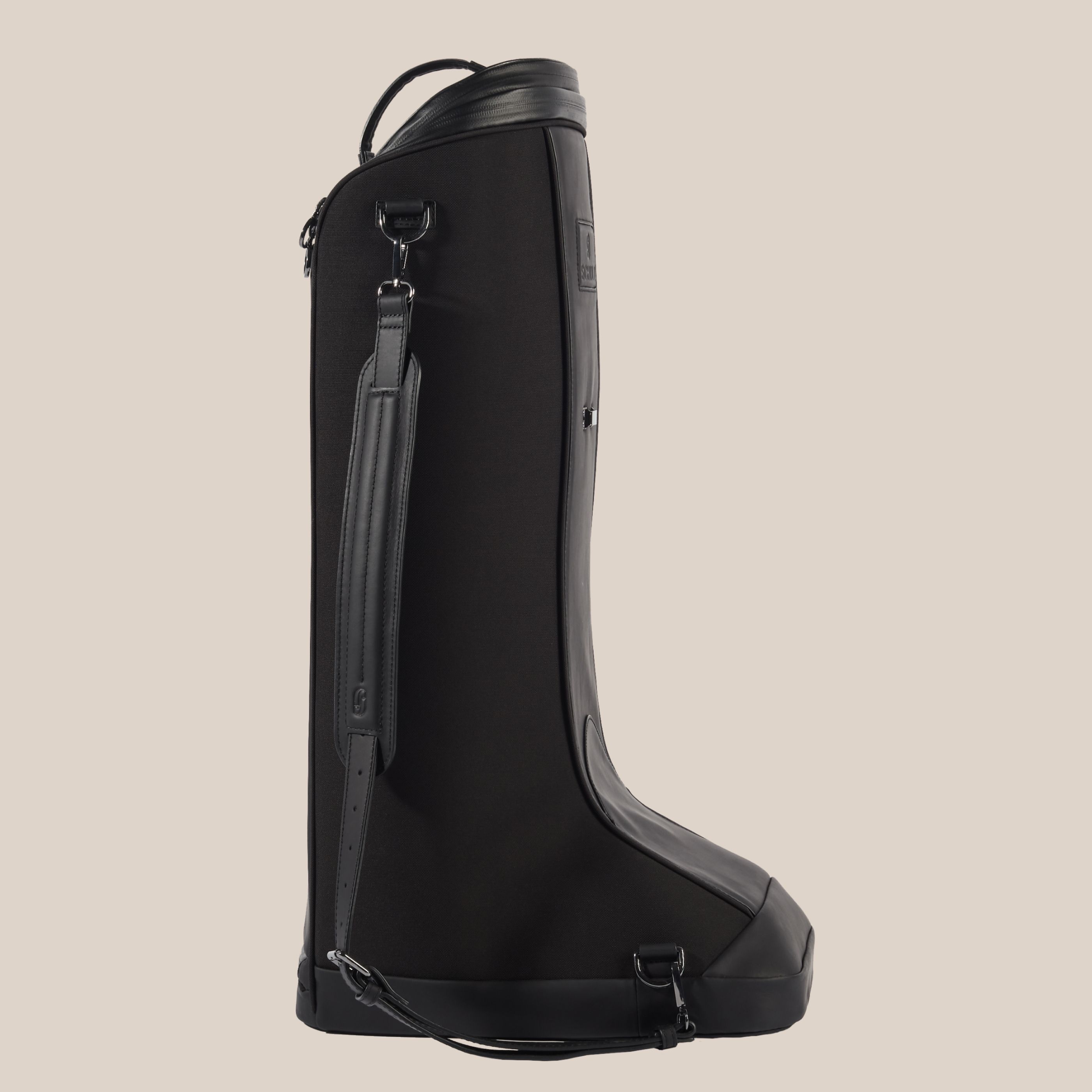 horse riding boot bag in black leather with Anesi shoulder strap
