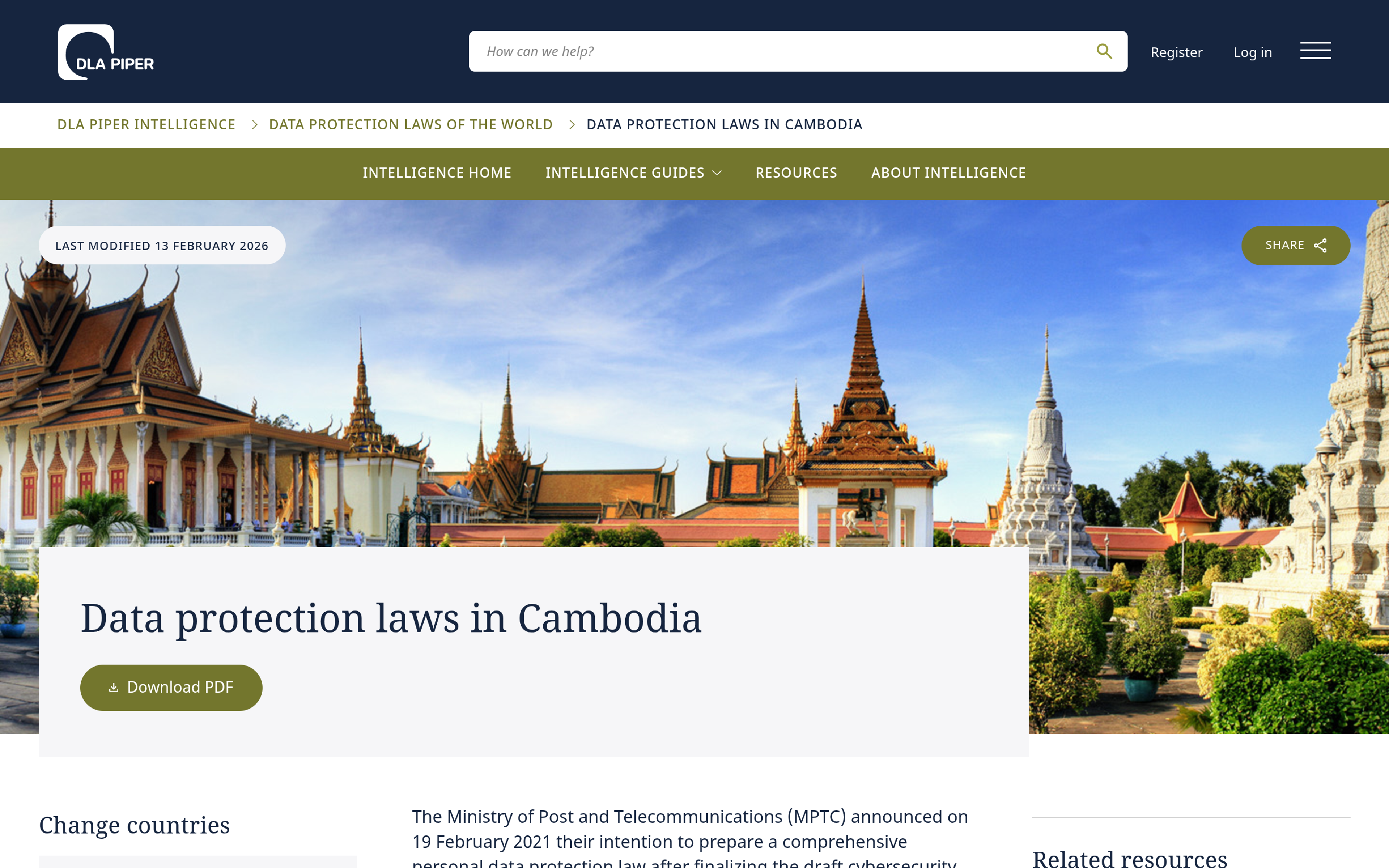 DLA Piper Data Protection Laws of the World page for Cambodia