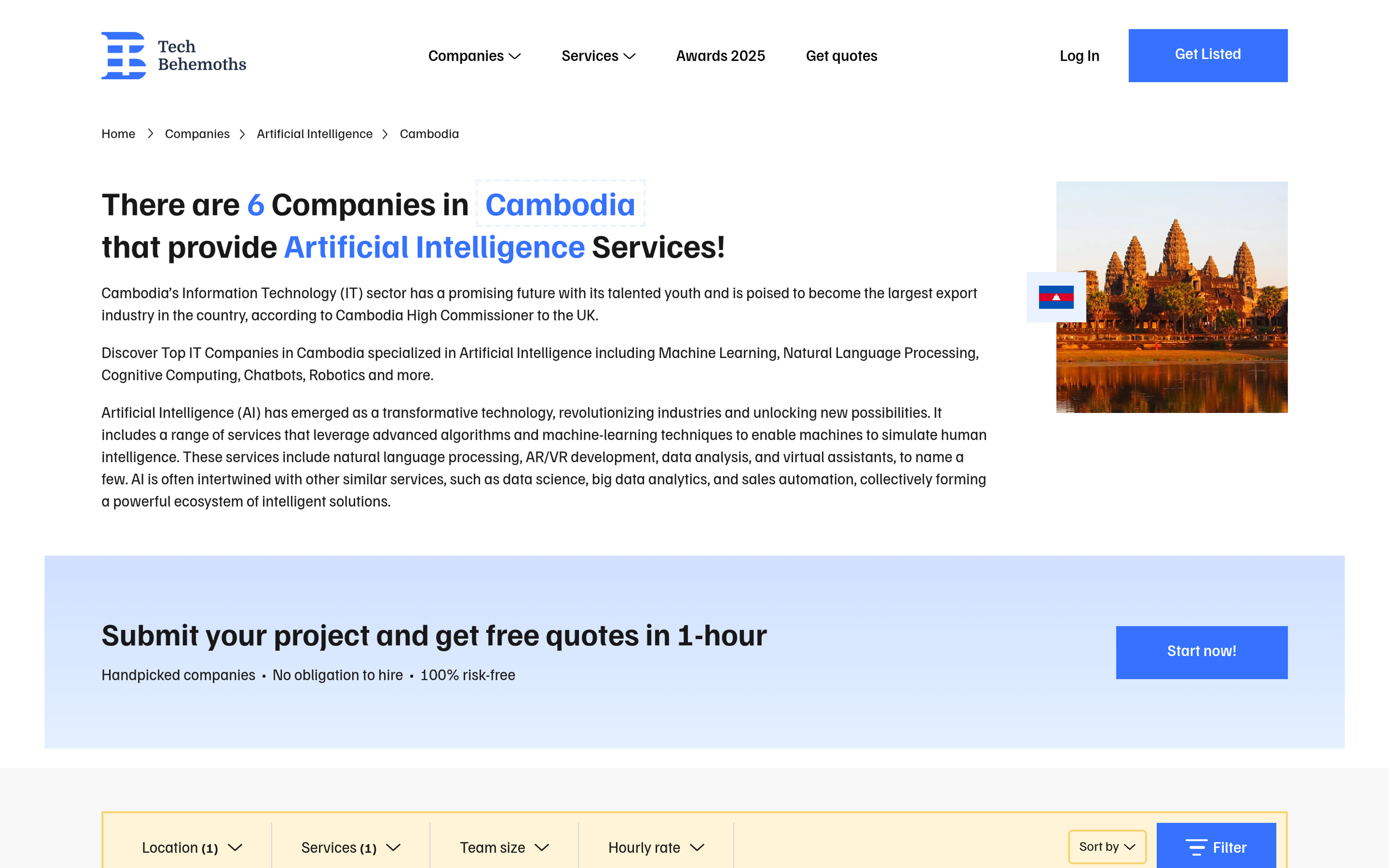 Directory listing of artificial intelligence companies in Cambodia with hourly rates