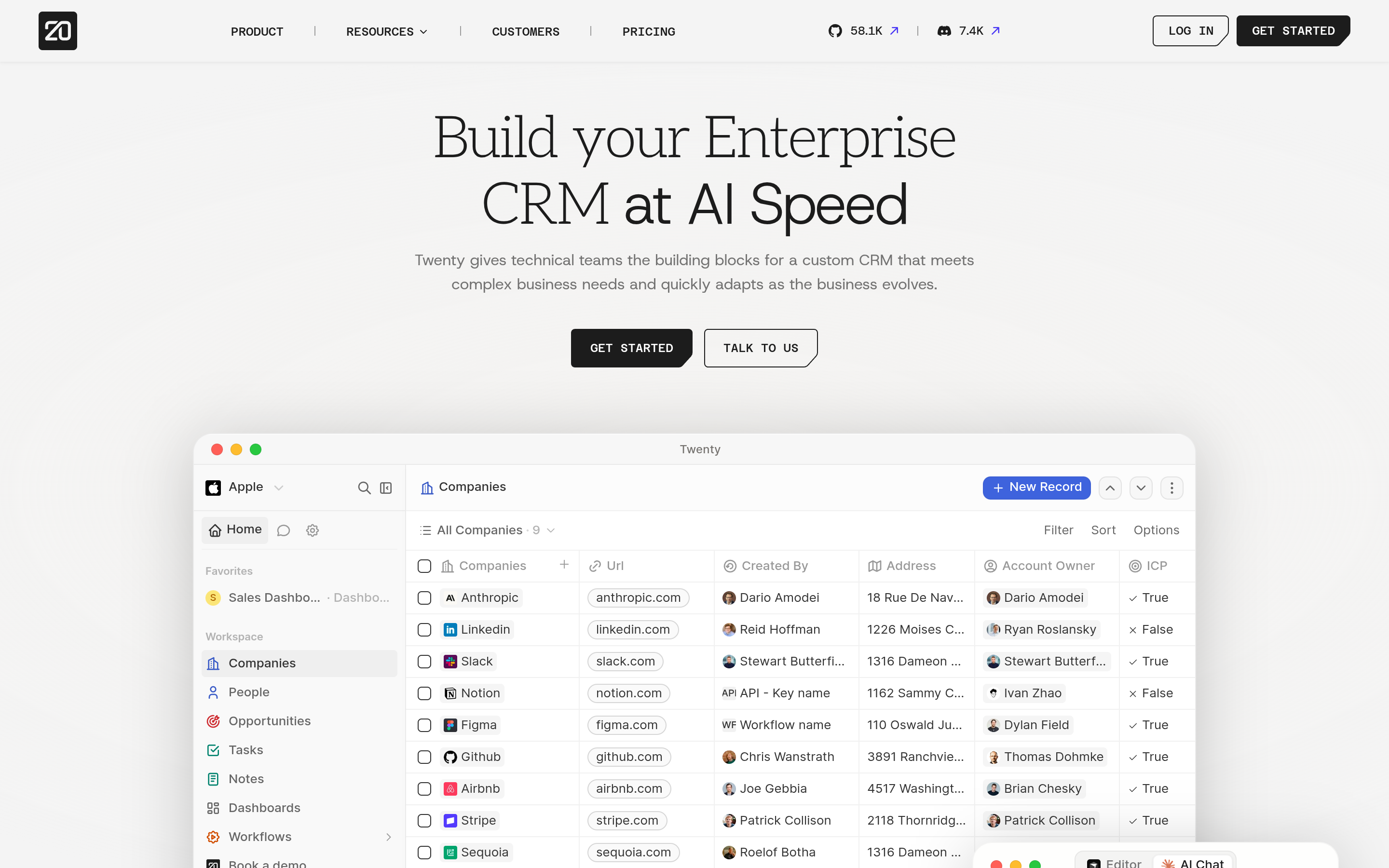 Twenty CRM open-source customer relationship management homepage