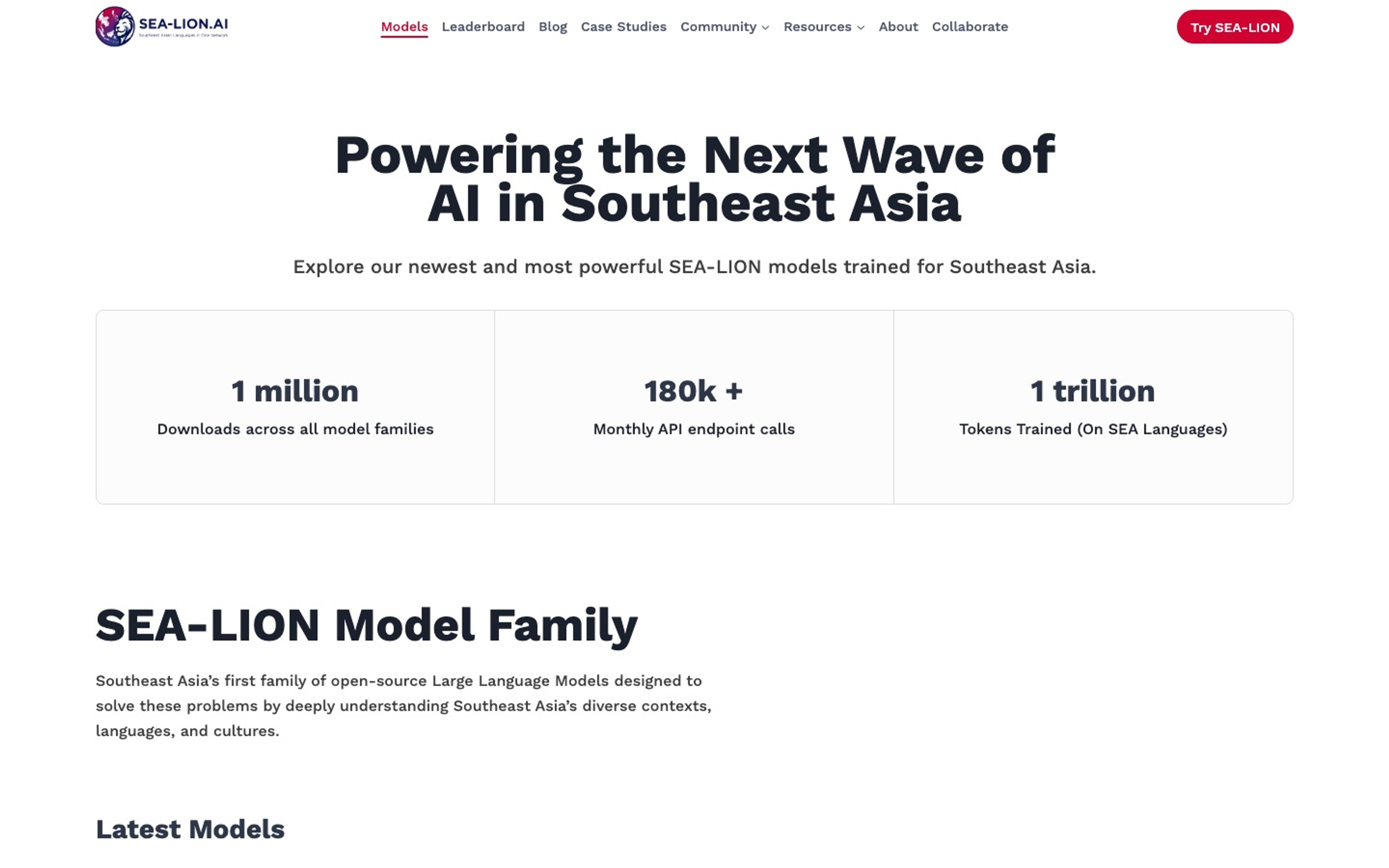 AI Singapore SEA-LION open model family listing page