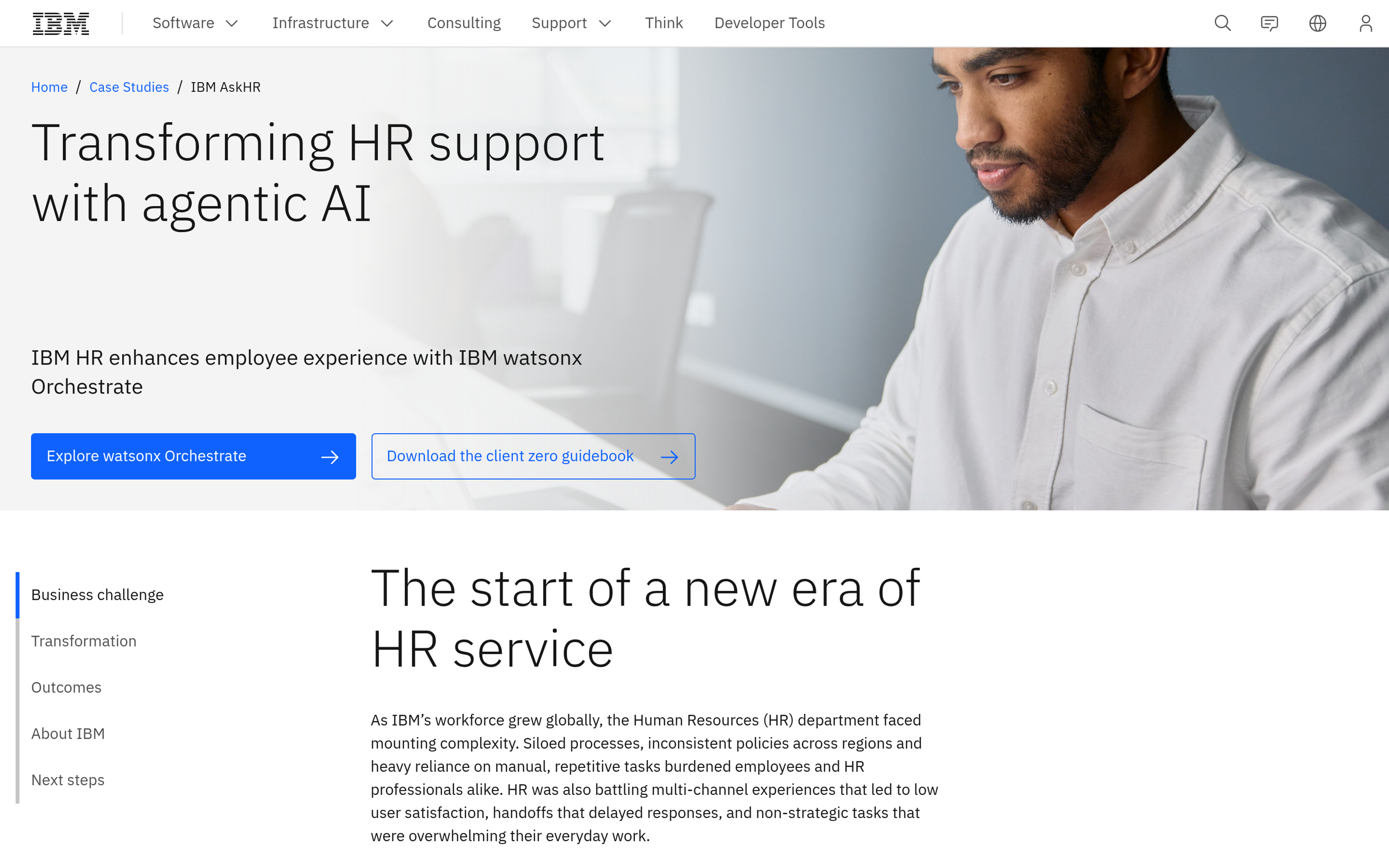 IBM AskHR case study page showing agentic HR support results