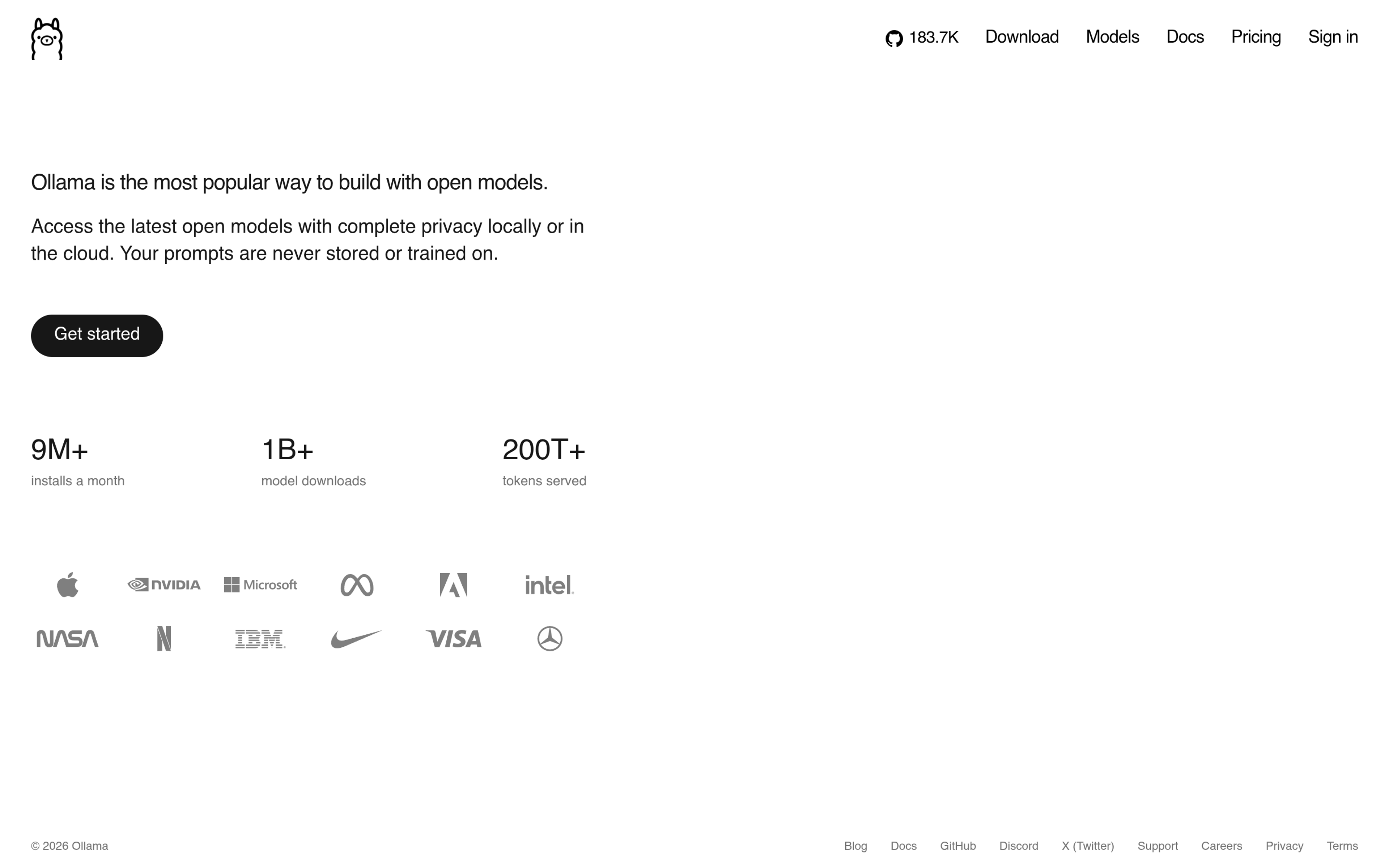 Screenshot of the ollama.com website
