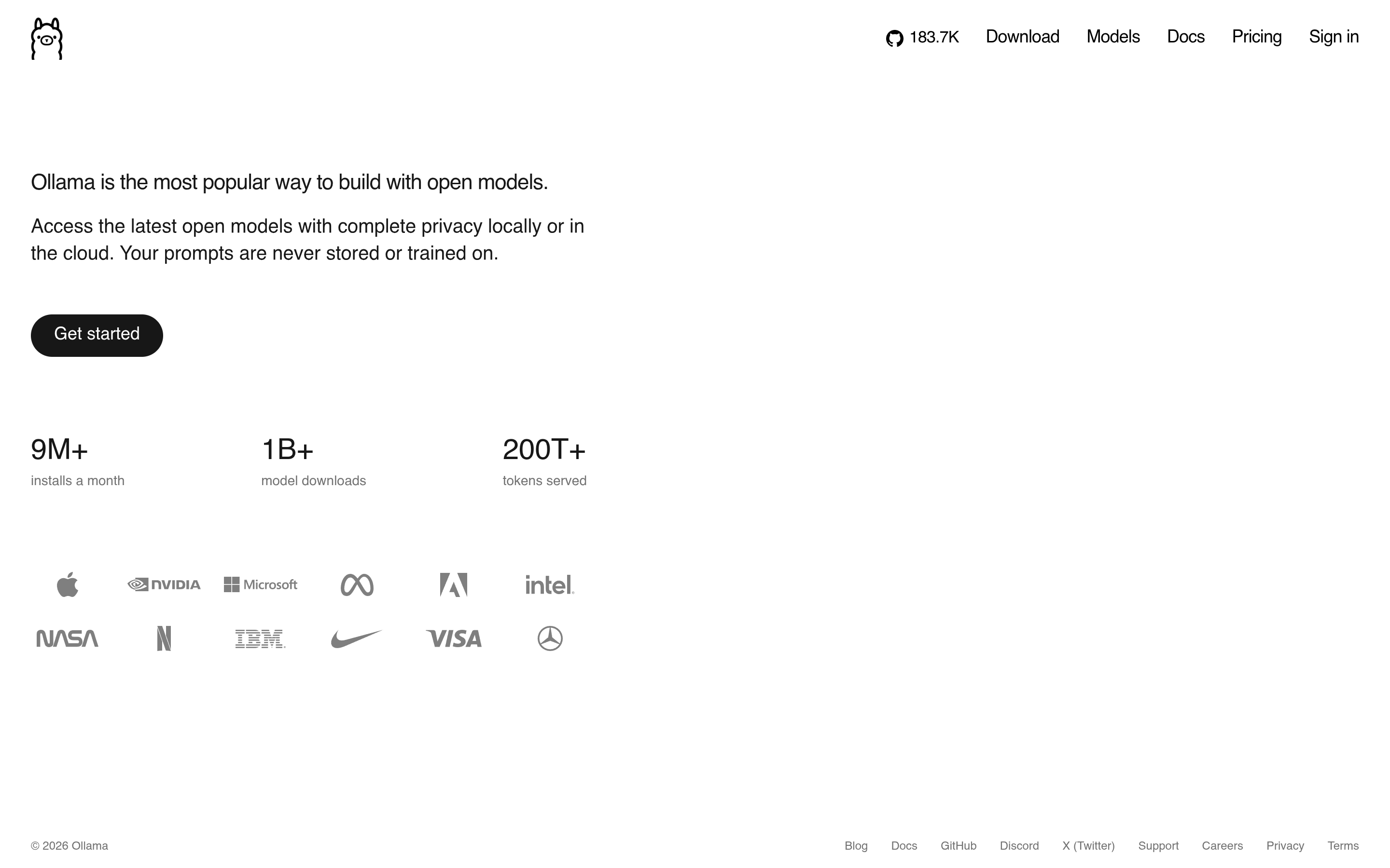 Screenshot of the ollama.com website
