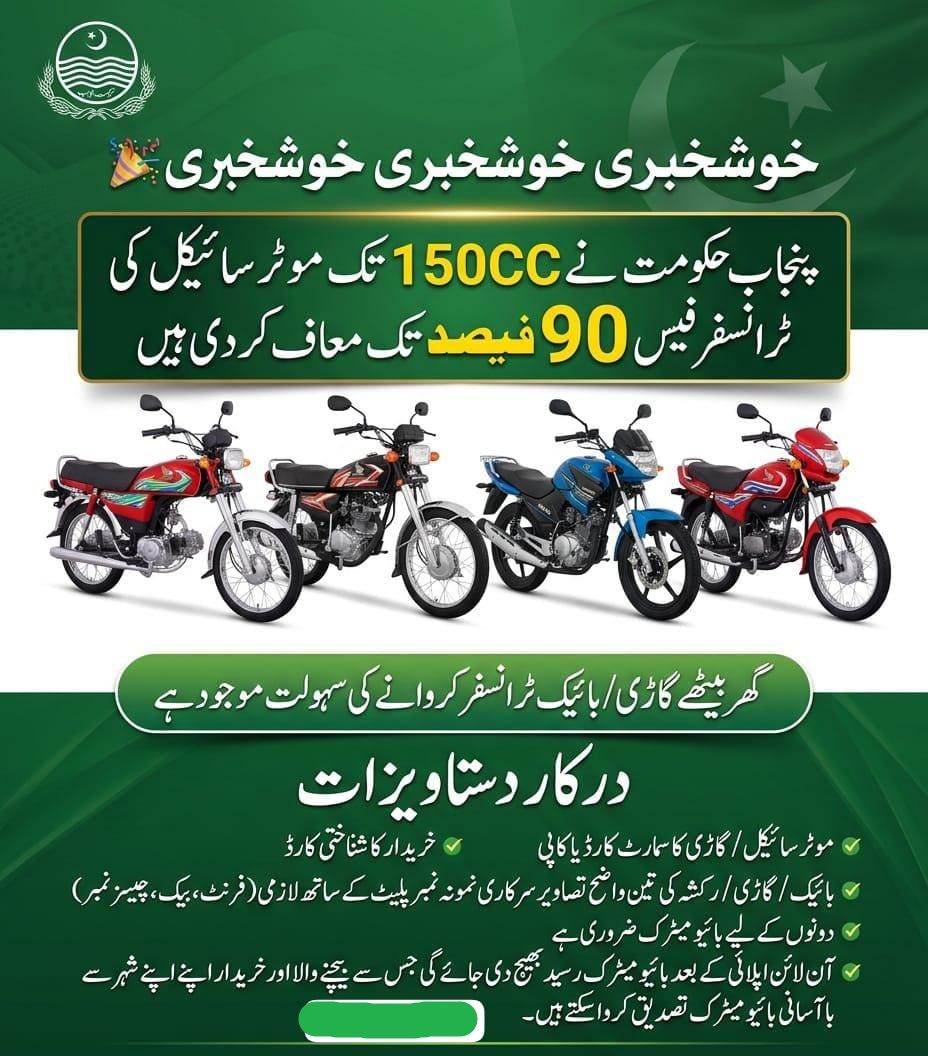 Punjab Government reduceTransfer Fee on Vehicles Up to 1500cc in 2026