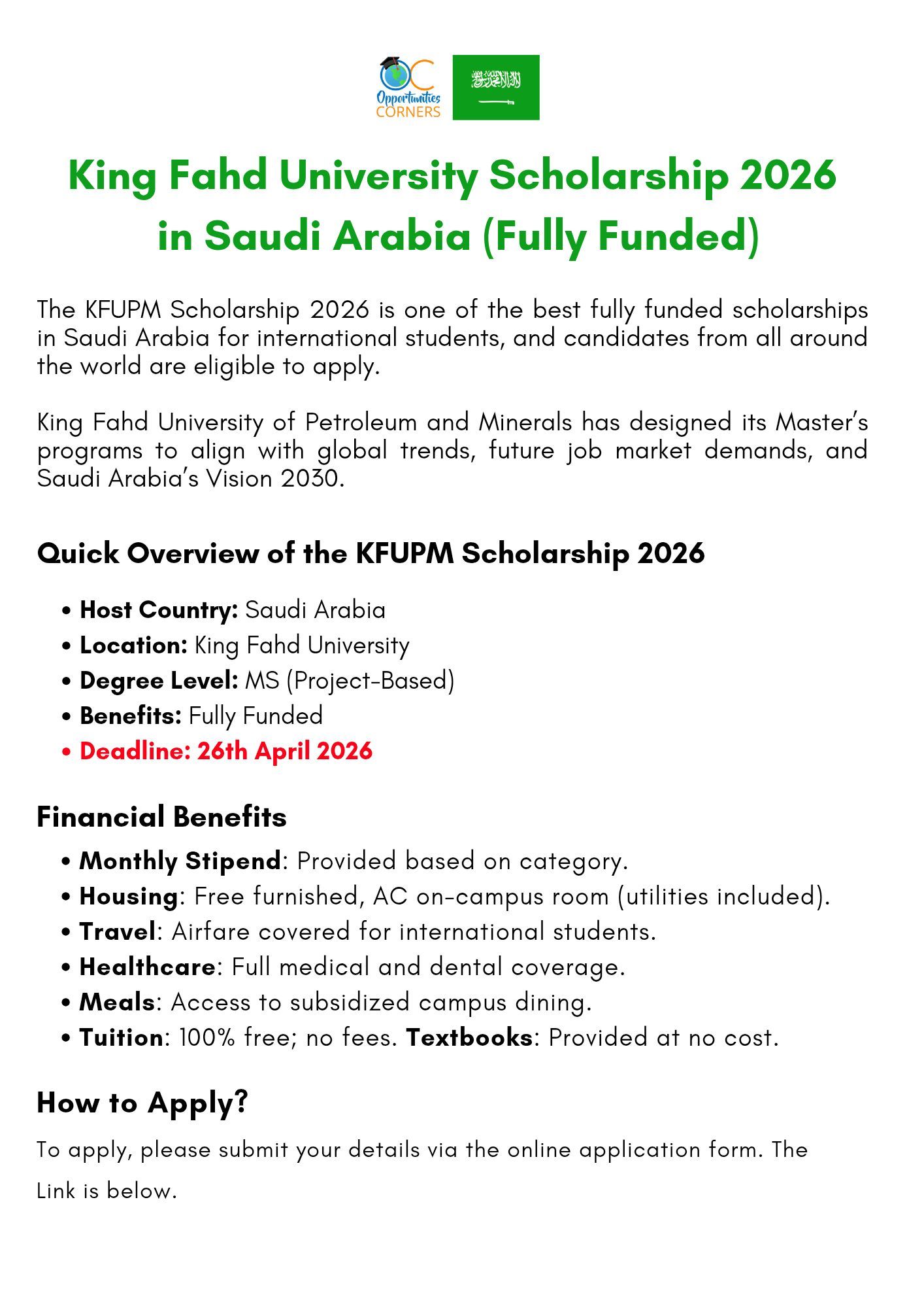 King Fahd University Scholarship 2026
