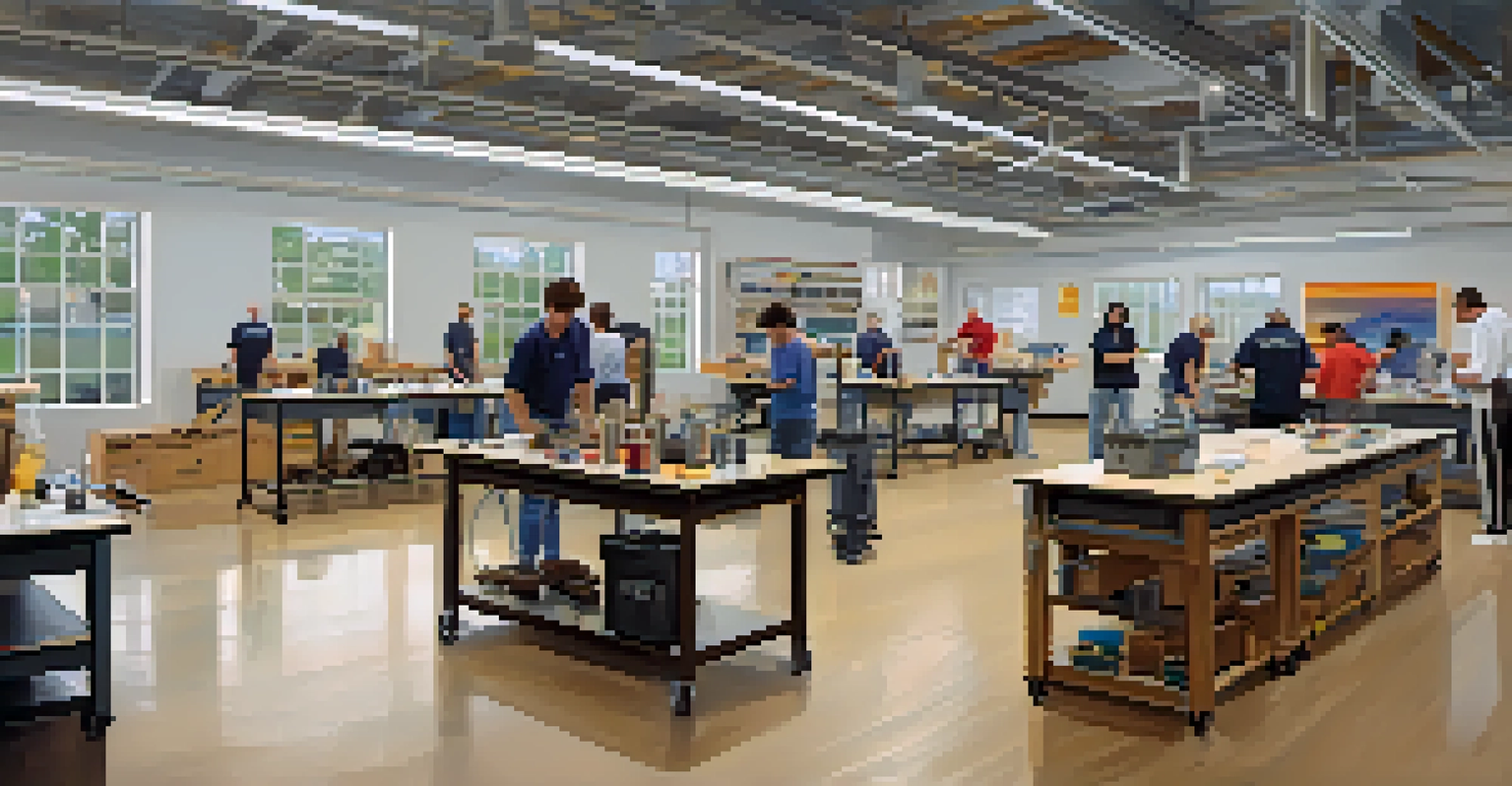 Individuals engaged in a hands-on workshop at a modern vocational training center in Rochester.