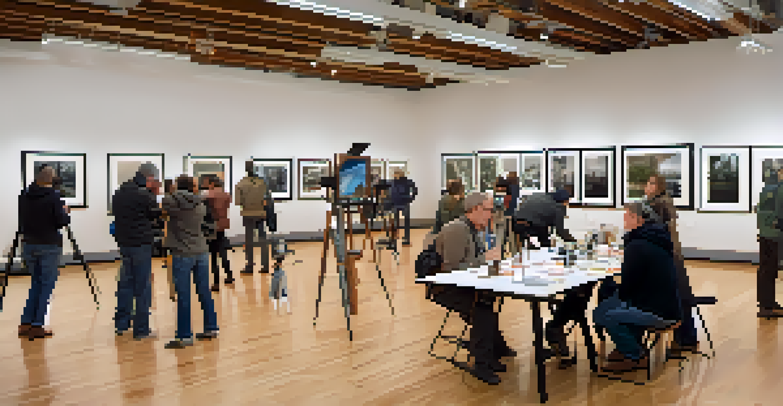 Photographers participating in a workshop inside a bright and inviting photography center.
