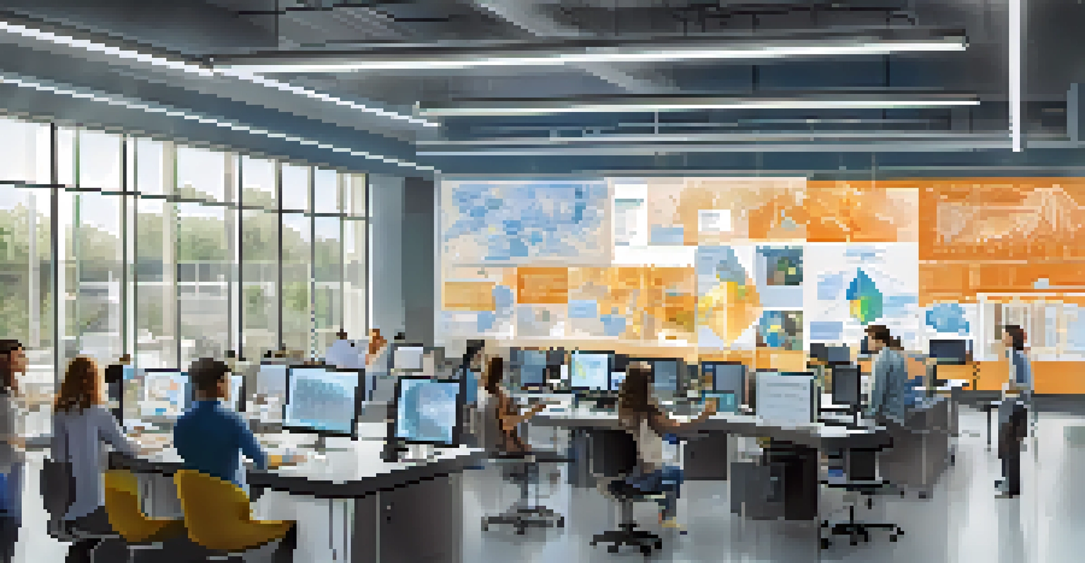 A vibrant research lab at the University of Rochester with students and faculty working together on technology projects.