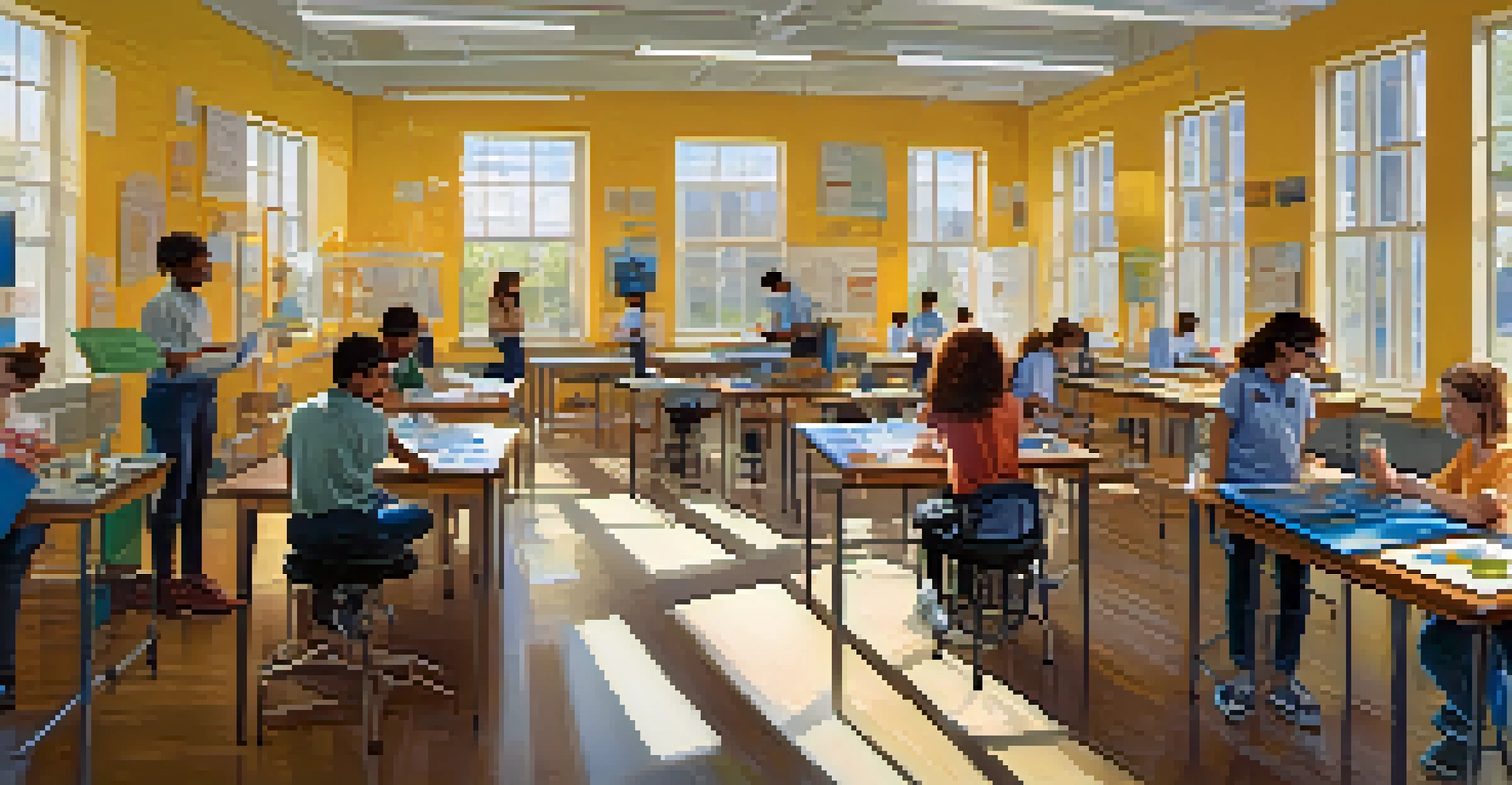 Students engaged in a science experiment in a bright classroom at the University of Rochester.