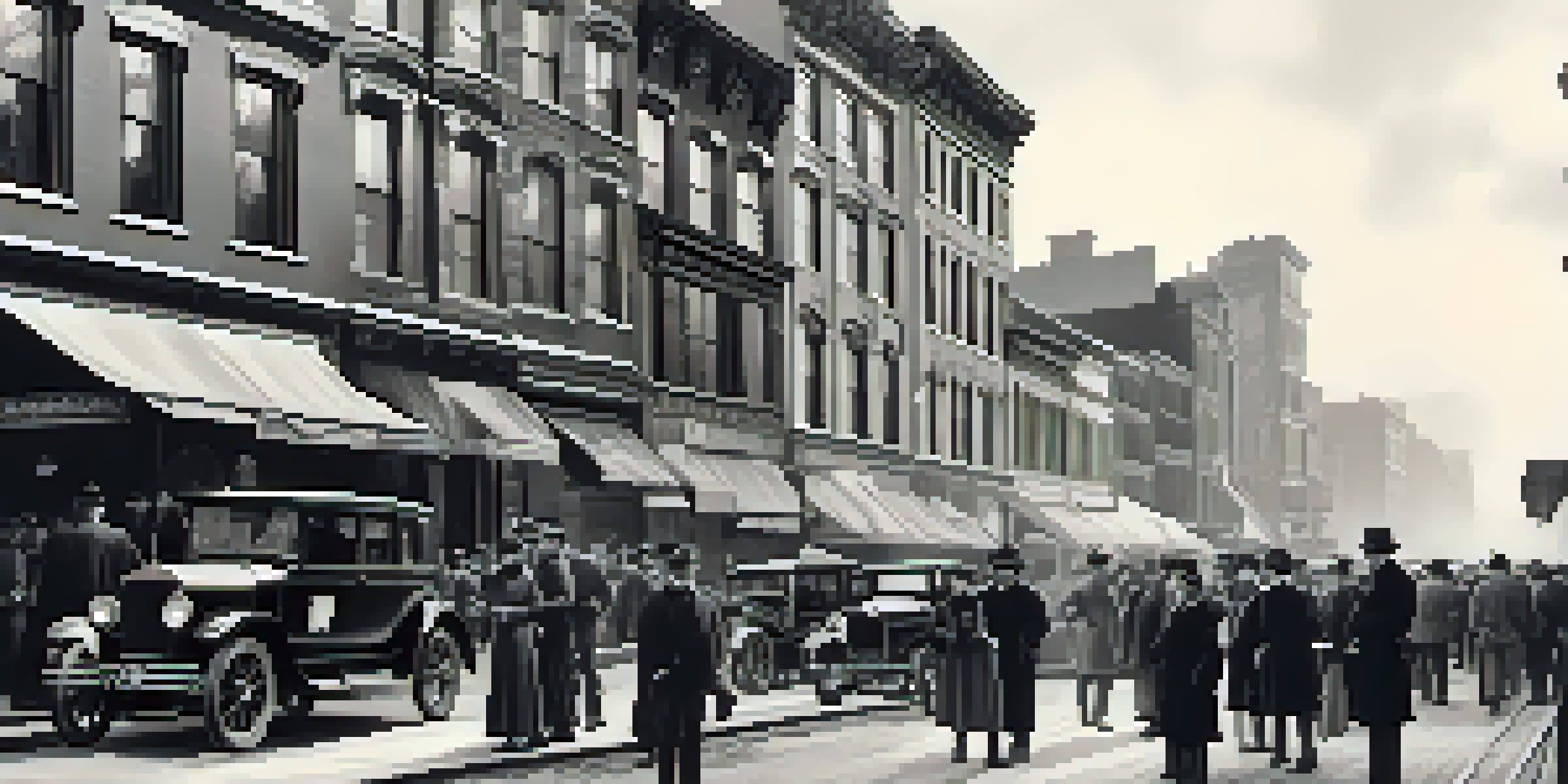 A historical black and white image of a busy 19th-century Rochester street with photographers and Kodak cameras.