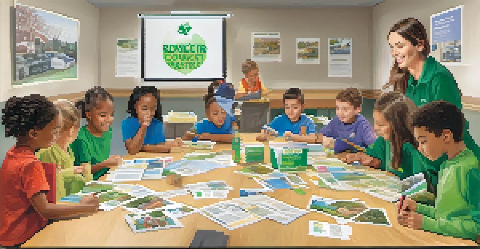 Residents participating in a recycling workshop in Rochester with an instructor and informative materials.