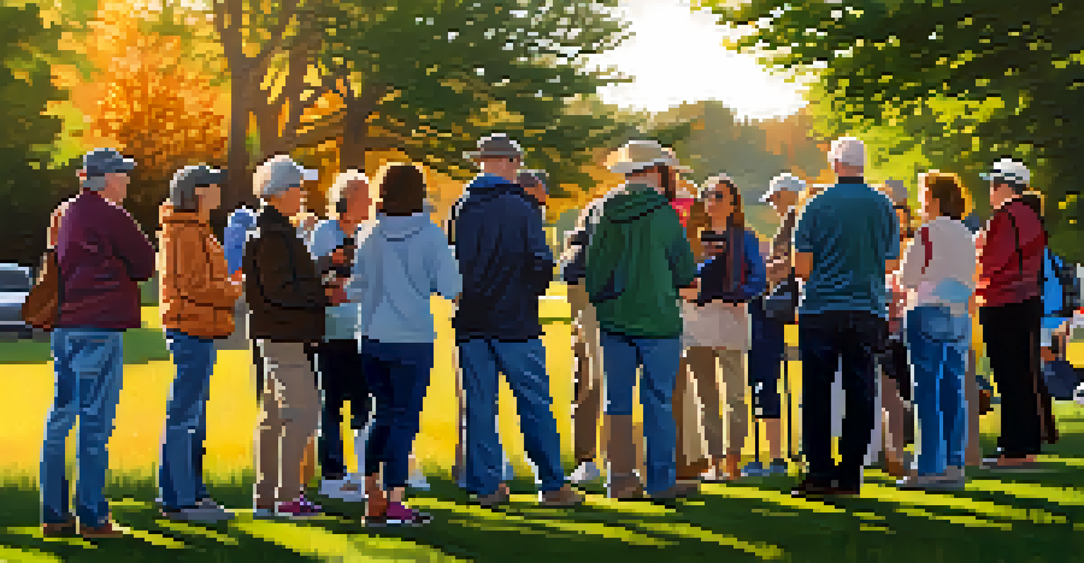 A lively outdoor photography event in Rochester with photographers capturing local landscapes during sunset.