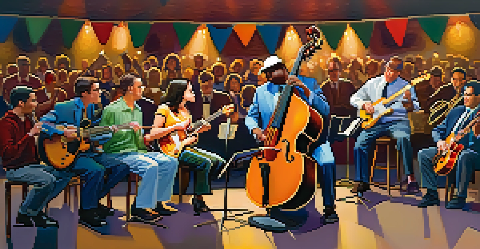 A jazz band performing on stage at the Rochester International Jazz Festival, with an engaged audience enjoying the music under warm lights.