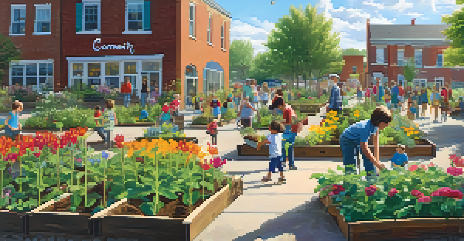 Children engaging in gardening activities in a community garden in Rochester, surrounded by blooming flowers and crops.