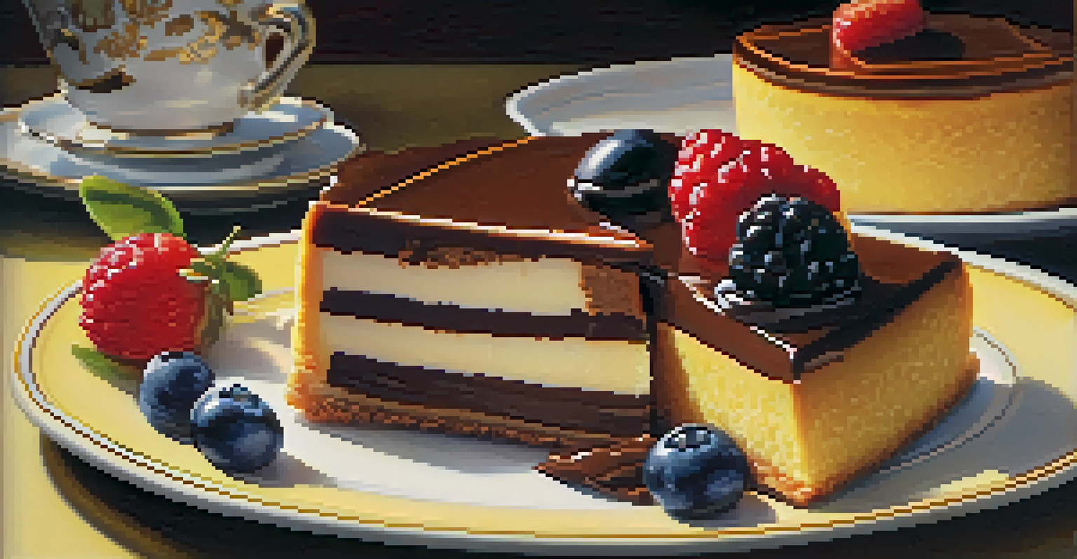 A beautifully arranged plate of Rochester pastries, including sponge candy and cheesecake, with vibrant colors and textures.