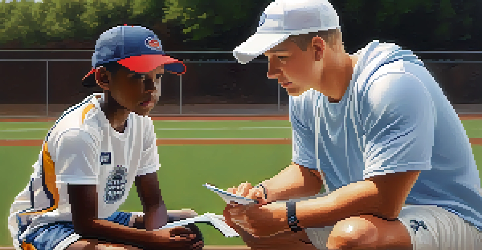 A heartfelt moment between a coach and a young athlete, showcasing mentorship and encouragement in a sports setting.