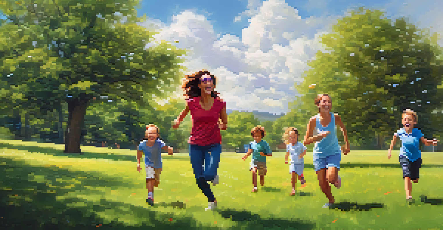 A family playing frisbee in a sunny park, showcasing joy and outdoor fitness.