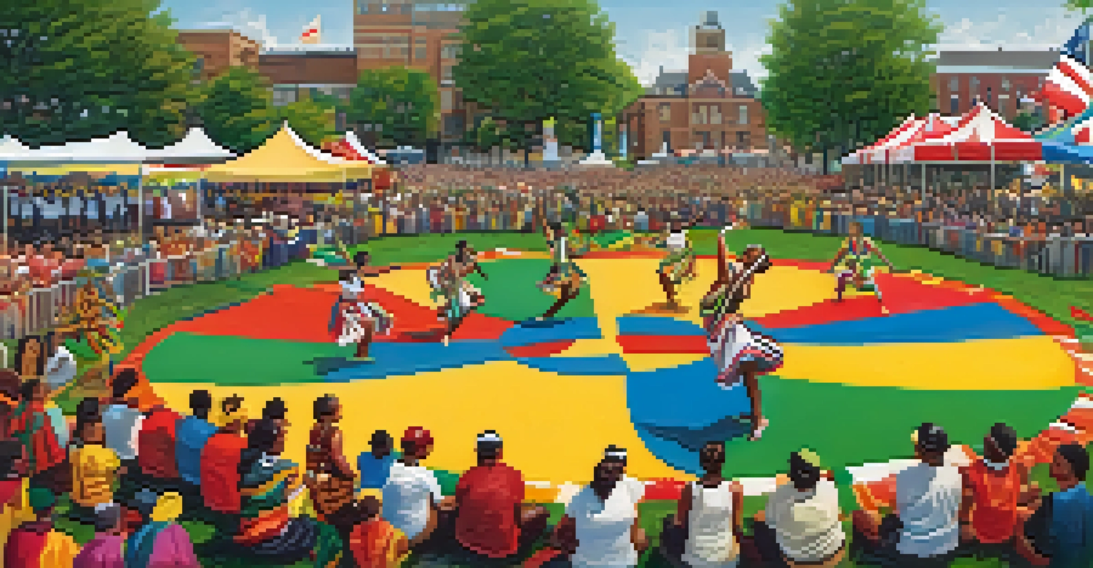 Local athletes showcasing skills at a multicultural festival, surrounded by colorful decorations and a diverse audience.