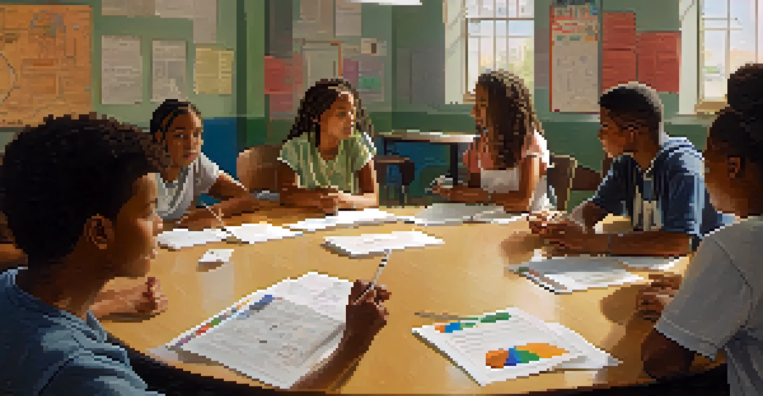 A diverse group of young individuals in a community meeting room, discussing local issues and sharing ideas, creating an atmosphere of engagement.