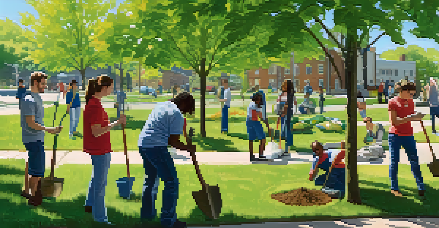 University students planting trees in a local park, showcasing community service and collaboration in Rochester.