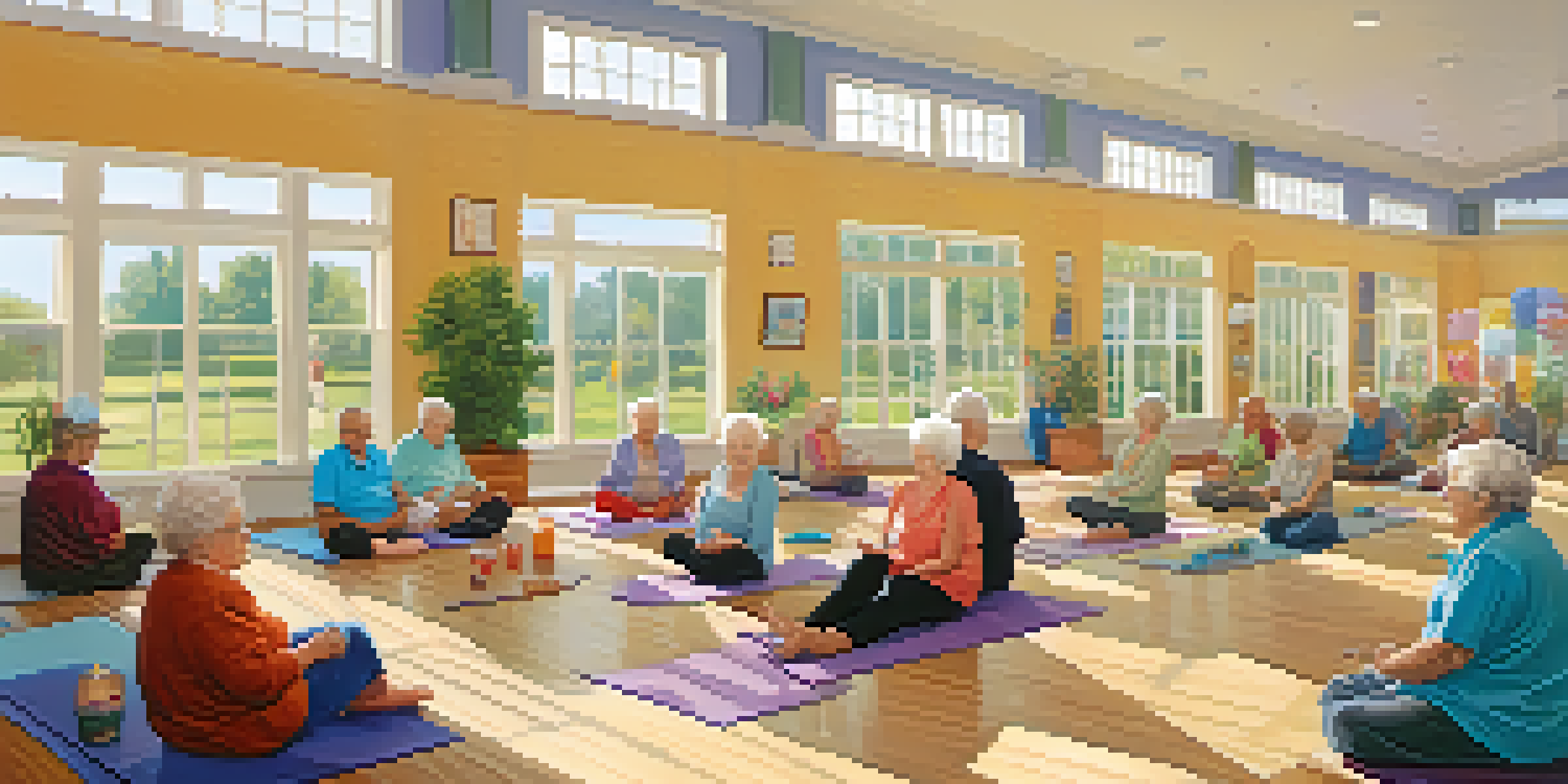A lively community center where seniors are participating in various activities, showcasing joy and connection.